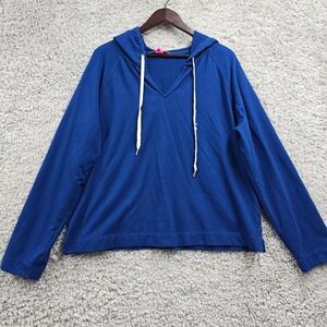 Lilly‎ Pulitzer Womens Blue Cropped Hoodie Pullover Size XXL Soft Knit Casual